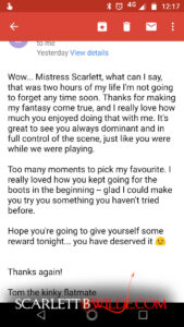 Screenshot of email sent to Scarlett praising her service.